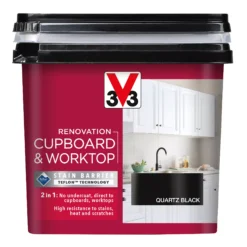 V33 Renovation Quartz Black Satinwood Cupboard & Cabinet Paint, 750ml -Hammerite Shop v33 renovation quartz black satinwood cupboard cabinet paint 750ml3153895181013 08c bq