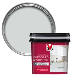 V33 Renovation Soft Grey Satinwood Cupboard & Cabinet Paint, 750ml