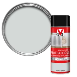 V33 Renovation Soft Grey Satinwood Radiator & Appliance Paint, 400ml Spray Can
