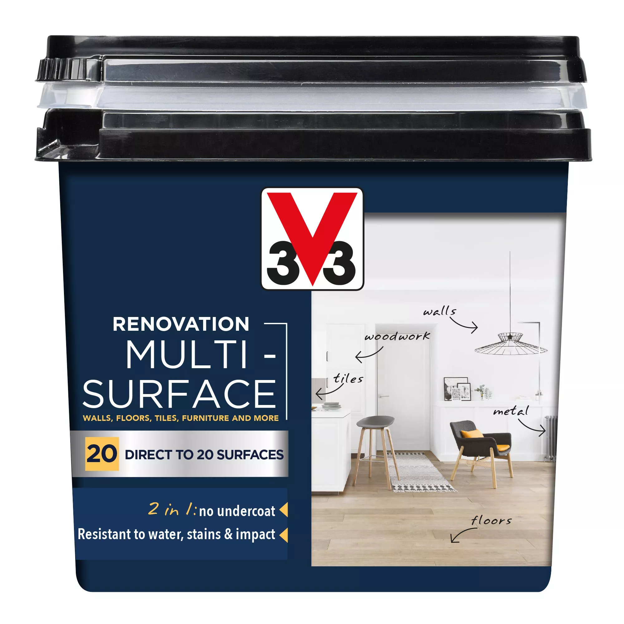V33 Renovation Turquin Blue Satinwood Multi-surface Paint, 750ml 4 V33 Renovation Turquin Blue Satinwood Multi-surface Paint, 750ml - Image 2