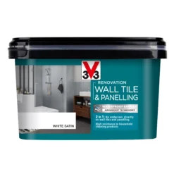 V33 Renovation White Satinwood Wall Tile & Panelling Paint, 2L -Hammerite Shop v33 renovation white satinwood wall tile panelling paint 2l3153895181334 08c bq